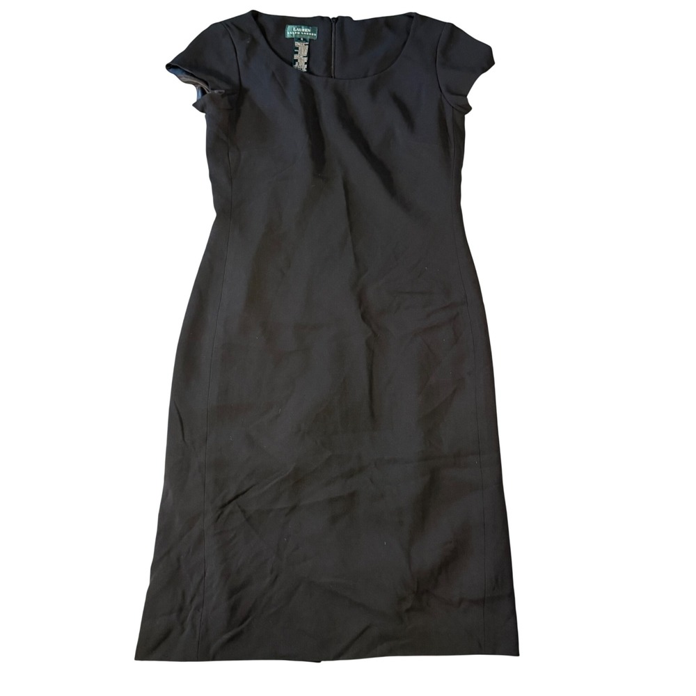 Lauren Ralph Lauren Black Cap Sleeve Sheath Dress Scoop Neck Career Size 4
